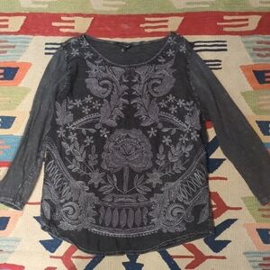 Lucky Brand Embroidered Long Sleeve Top